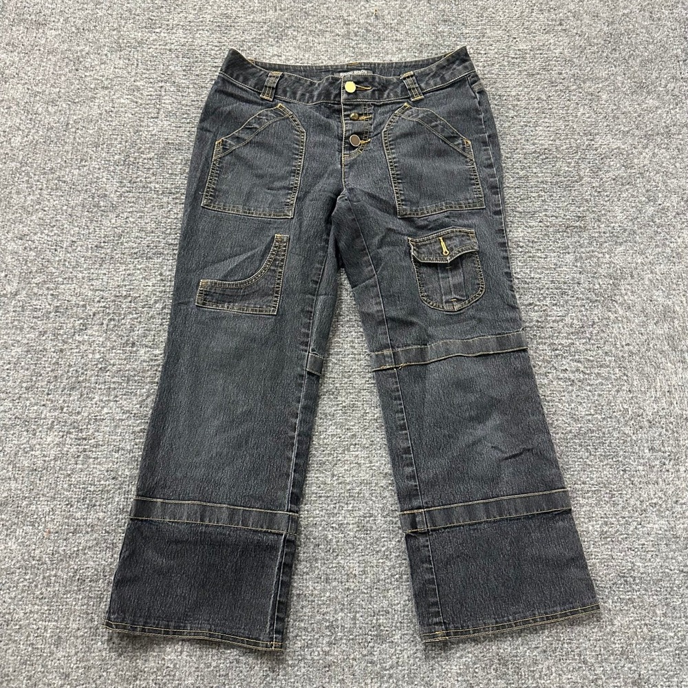 Bisou Bisou Jeans Womens Size 6 Black Cargo Utility Cropped Flare Button Fly
